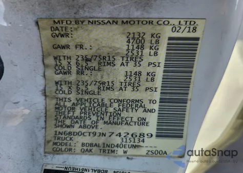 2018 Nissan Frontier S z USA, uszkodzony, nr VIN 1N6BD0CT9JN742689